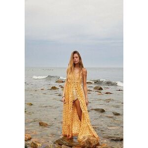 NEW FREE PEOPLE Sz L MOLLY JO FLORAL PRINTED MIDI DRESS MAXI TOP GOLDEN COMBO